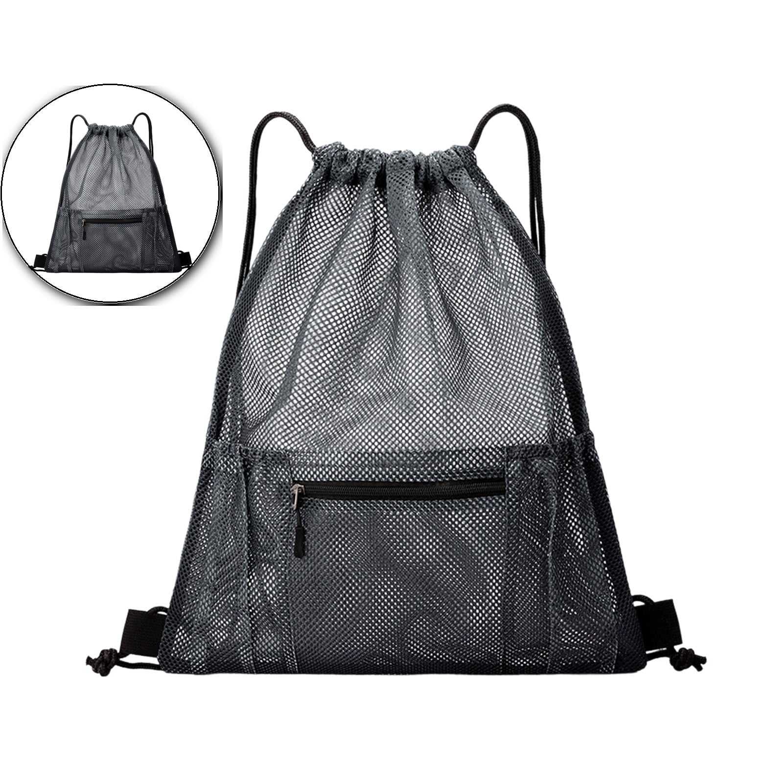 Dvruxg Mesh Drawstring Backpack Bag, Gym Sports Bag with Zipper Pocket ...
