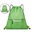 thumbnail image 1 of Dvruxg Mesh Drawstring Backpack Bag, Gym Sports Bag with Zipper Pocket Bottle Holder, String Beach Bag for Swiming Travel(Green), 1 of 6
