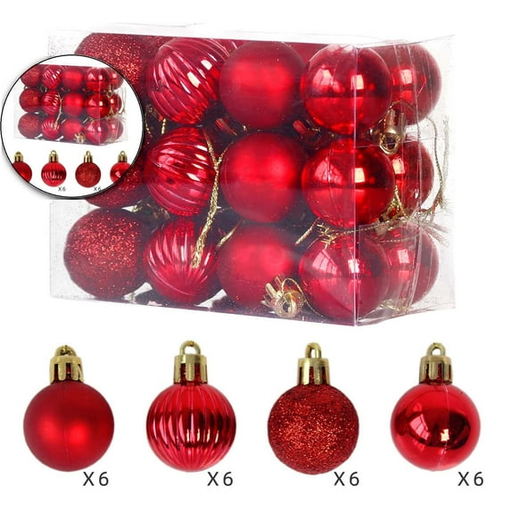 Dvruxg Mini Christmas Tree Ball Ornaments, 24 Pcs Shatterproof Satin Shiny and Glitter Bulb Christmas Ornaments(Red)