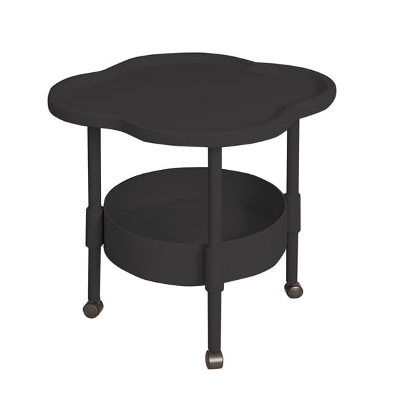 Dvruxg Modern End Table Side Table Plastic Flower Coffee Table Modern Double Layer Table with Storage Small Decorative Side Table Easy to Assemble(Black)