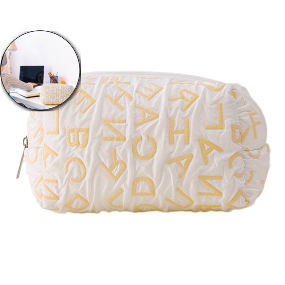 Dvruxg Quilted Pouch Plush Case Letters Pen Bag Gadget Pouch Box Stationary Case Makeup Cosmetic Bag