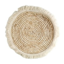 Dvruxg Round Braided Placemats, Round Rattan Placemats, Hand-Woven Water Hyacinth Placemats, Farmhouse Weave Place Mats, Woven Table Mats for Dining Table, Home, Wedding