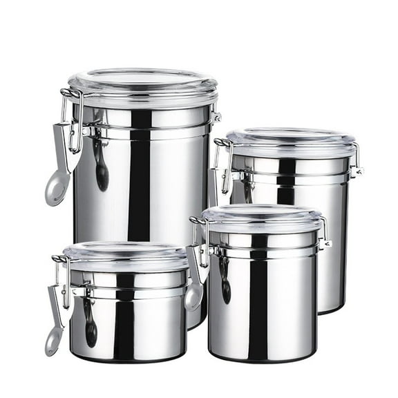 Dvruxg Stainless Steel Canisters, Airtight Food Storage Canister with Clear Lid Kitchen Containers for Coffee Bean, Cereal, Sugar, Flour, Tea, Candy, Cookie, Spice