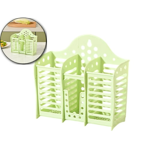 Dvruxg Utensil Holder, Plastic Wall Mounted Hollow Draining Chopstick Spoon Basket for Party Camping Picnic, Kitchen Counter, Office(Green)