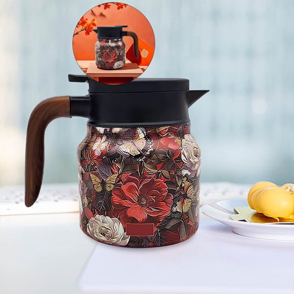 Dvruxg Vintage Floral Pattern Tea Thermos, Thermos Tea Pot, Vintage Floral Pattern Tea-Built-In Infuser, Stainless Steel Thermal Carafe with Lid for Hot Drinks