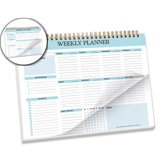 Dvruxg Weekly To Do List Notepad, 9.7''x7.2'' Weekly Desk Planners with 52 Tear Off Sheets Undated Planner Habit Tracker & Productivity Organizer for Home and Work