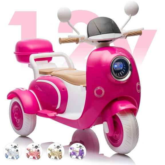 Dvsripa 12V Electric Kids Motorcycle,2 Seater Ride on 3 Wheel Scooter,Multi-function player,USB,Bluetooth,light,Backseat flip adult seat,Oversized Storage Box for kids Aged 3-6,Rose Red