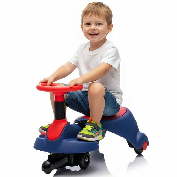 Dvsripa 6V Kids Electric Wiggle Car, 2 in 1 with Pedal,Flashing Wheels, Music, 360° Rotate,Retractable, Anti-Rollover,Max Speed 3.11mph,Ride on Toy Car for Kids Age 3+,Blue