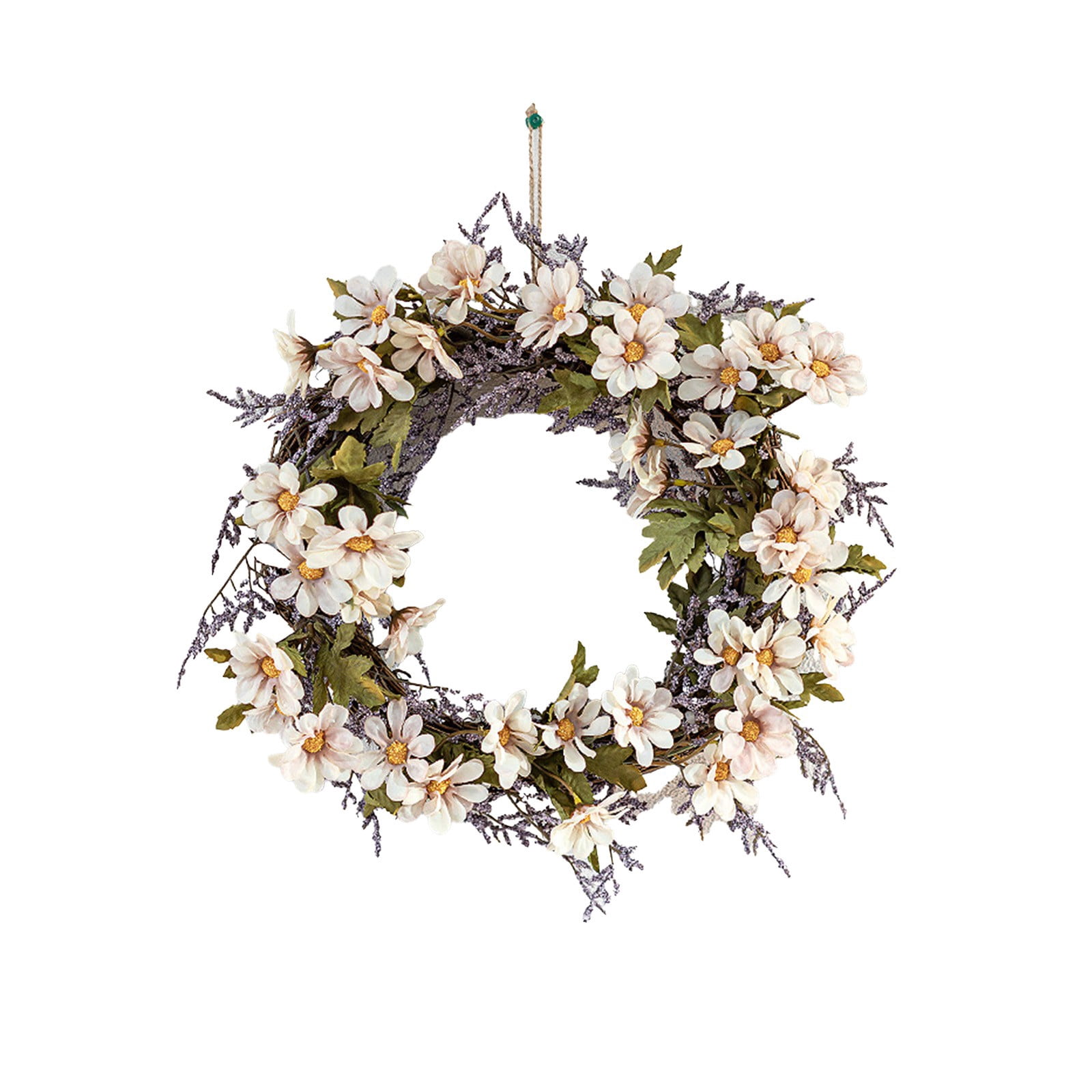 Dvumao 15.7 Inch Artificial Rattan Wreath with Flowers, Round Fake