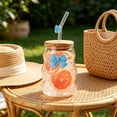 thumbnail image 1 of Dvumao 15oz Glass Tumbler with Lid & Straw, Butterfly Decoration Water Cup for Cold Drinks & Beverage, Office & Home, 1 of 6