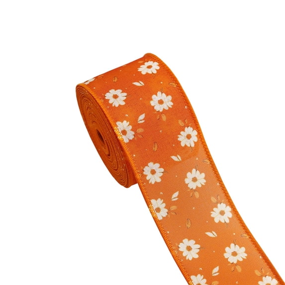 Dvumao 2.5x180 in Thanksgiving Wired Ribbon, Pumpkin Maple Leaf Fall Ribbon for Wreath, Harvest Decor Ribbon