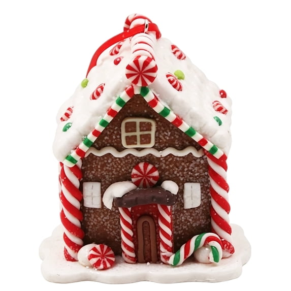 Dvumao 2.5x2 in Plastic Gingerbread House Ornament, Soft Style Mini Xmas House Hanging Pendant Set