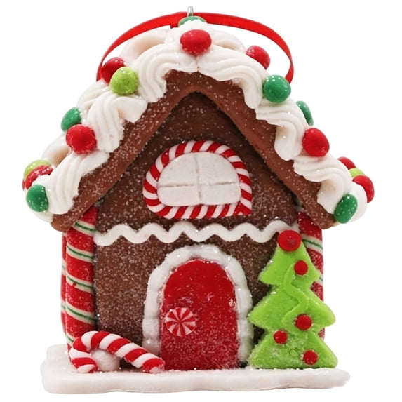 Dvumao 2.5x2 in Plastic Gingerbread House Ornament, Soft Style Mini Xmas House Hanging Pendant Set