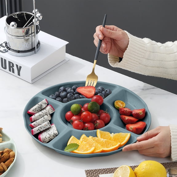 Dvumao 5-Compartment Snack Tray 9 Inch, Divided Candy Dish for Nuts, Fruits & Party