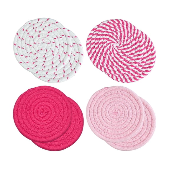 Dvumao 8-Pack Woven Cotton Coasters, 4.3 Inch Round Heat Resistant Pads for Mugs and Small Plates