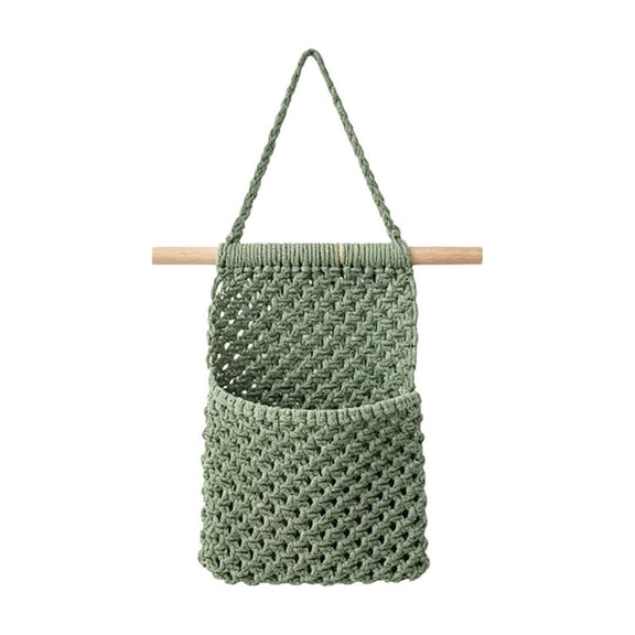 Dvumao Boho Macrame Wall Hanging Storage Basket Cotton Rope Woven 15.75x9.84IN
