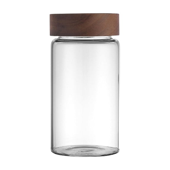 Dvumao Borosilicate Glass Storage Jar with Maple Wood Lid, Container for Coffee Beans, Tea, Spices & Grains, Heatproof & Clear Kitchen Organizer