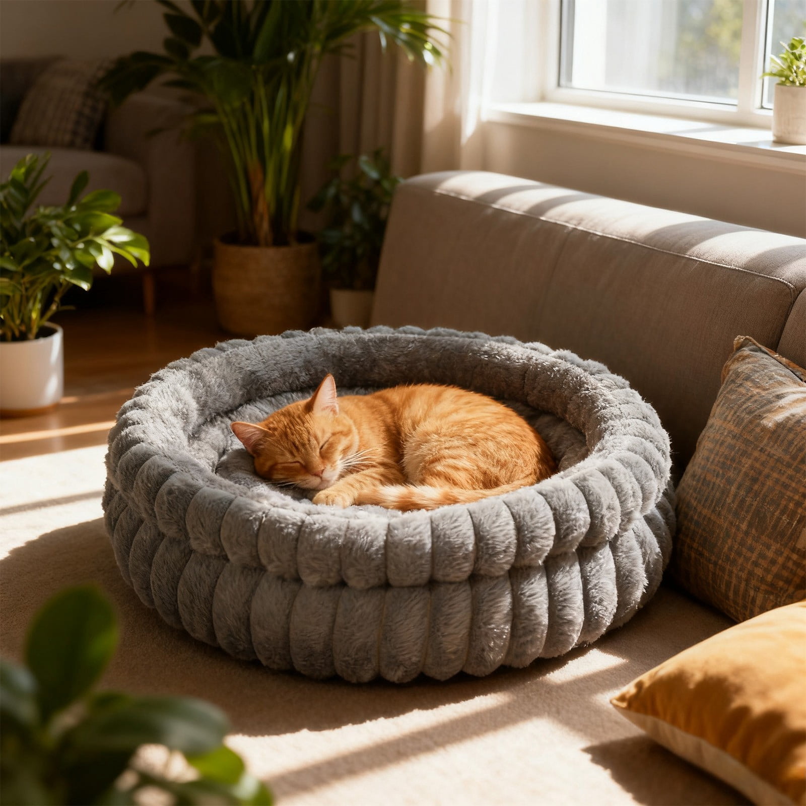 Dvumao Round Plush Pet Bed – 15.7-Inch Fleece Cat & Small Cat Nest