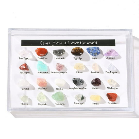 Dvumao Natural Crystal Agate Semi- Stones 24 Kinds Of Specimens, Geology Sample Kit for Collectors