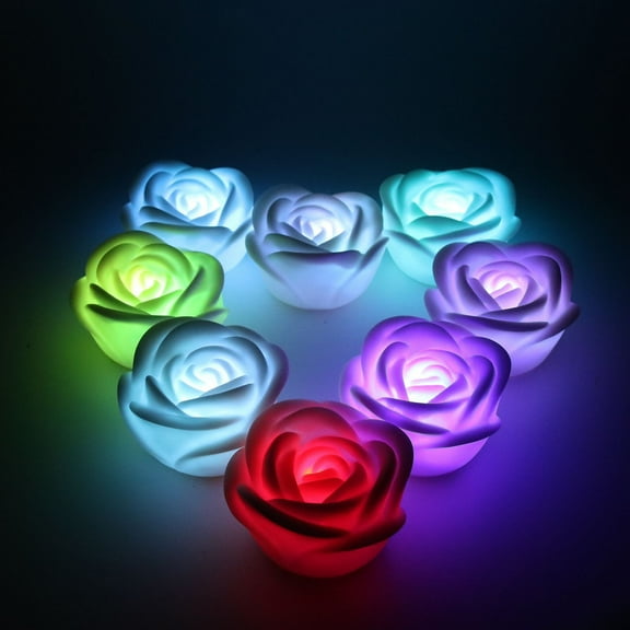Dvumao Home Decor, 4Pcs Fancy Colorful 7 Colors Changing LED Rose Flower Romantic Wedding Valentine's Day Decoration Party Lamp Candle Flameless Lights Wish Lights
