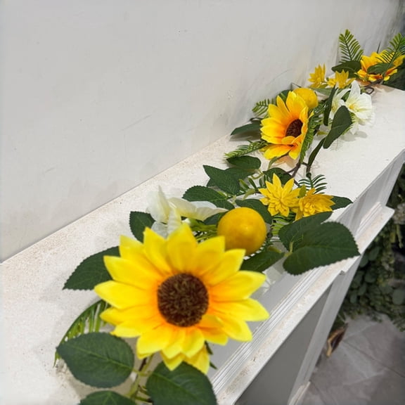 Dvumao Home Decor, 6.2FT Artificial Sunflower Lemon Garland Faux Plastic Green Vines with Flowers for Summer Decor Front Door Porch Wedding Arch Wall Party Decoration, Mom Gifts