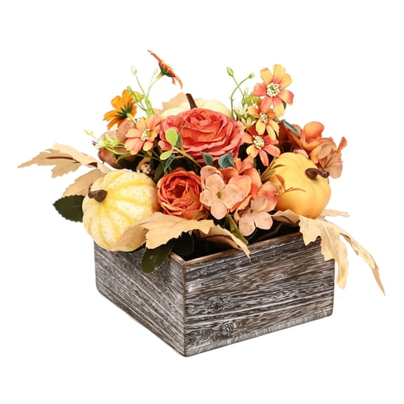Dvumao Home Decor, Artificial Maple Leaf With Pumpkin In Wood Box