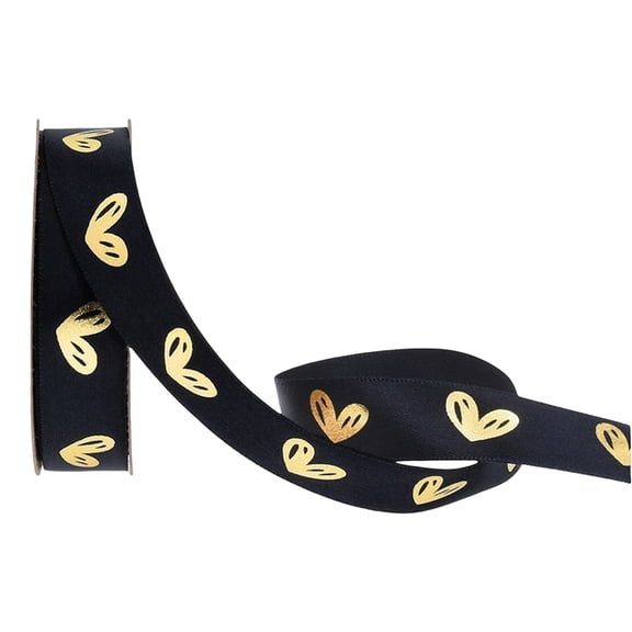 Dvumao Home Decor, Gold Printed Heart Ribbon DIY Handmade Ribbon Baking Satin Ribbon Bouquet Ribbon, Mom Gifts