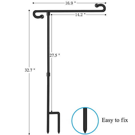 Dvumao Garden Flag Pole Stand – Sturdy Wrought Iron Flag Holder Decorative Flags, Easy Install with Clip, Yard & Patio Decor