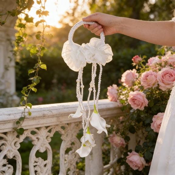 Dvumao Home Decor, Wedding Bouquets With Peal And Silk Bow For Bride Flower Girl Wedding Churches Parties Decoration, Man Gifts