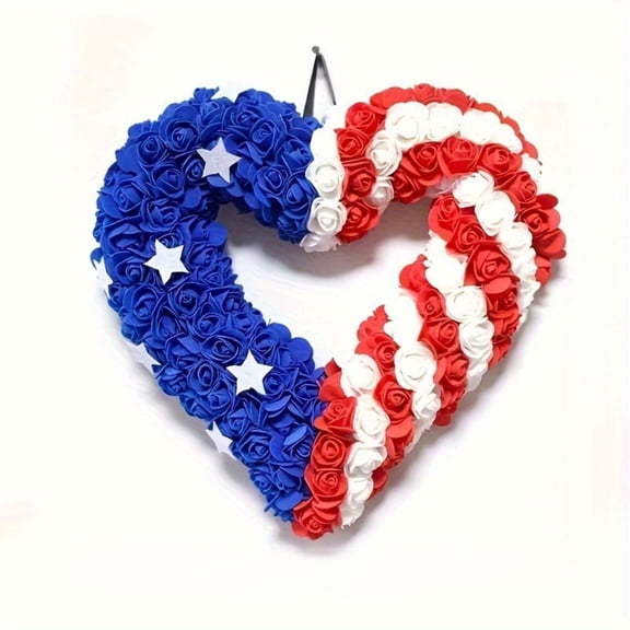 Dvumao Home Decoration, USA Independence Day Flag Heart Wreath Holiday Decorations Scene Setup Door Hanging Realistic Wreath Prop