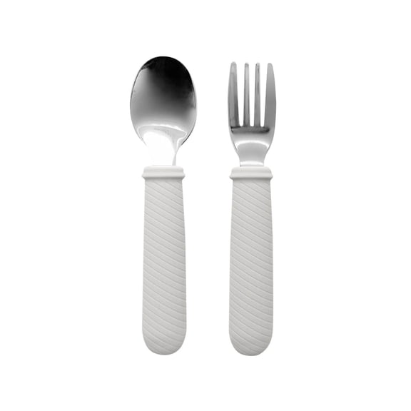 Dvumao Kitchen Accessories, 2 Pcs Children Safe Fork And Spoons Baby Utensils Kids Cutlery Spoon Fork With Silica Gel Grip Covered Food Grade, Man Gifts