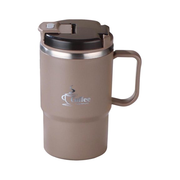 Dvumao 18oz Stainless Steel Coffee Mug with Lid - Double-Wall Insulated Water Cup for Hot & Cold Drinks(Brown, 550ml)