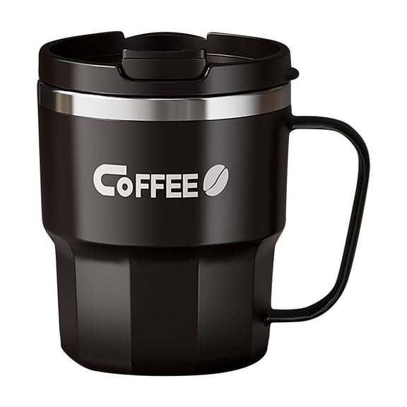 Dvumao 13oz Stainless Steel Coffee Mug with Lid - Double-Wall Insulated Water Cup for Hot & Cold Drinks(Black, 400ml)