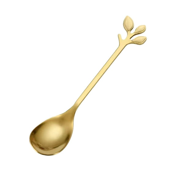 Dvumao Kitchen Accessories, Gold Stainless Steel Leaf Spoon Long Handle Stirring Spoon Coffee Dessert Spoon, Women Gifts