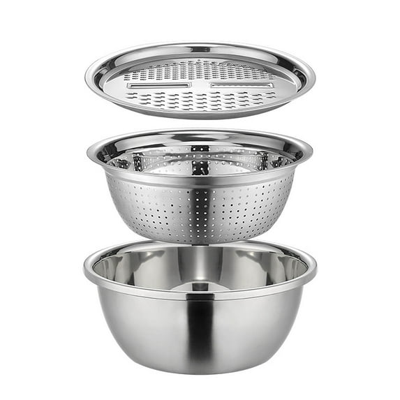 Dvumao 3-Piece Stainless Steel Kitchen Bowl Set – Nesting Mixing Bowls with Colander & Small Prep Bowl, Dishwasher Safe, Gift for Dad or Home Cooks