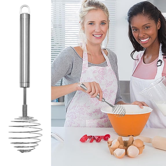 Dvumao Manual Stainless Steel Spring Whisk, Rotating Hand Beater for Eggs, Cream, and Batter, Kitchen Mixer Tool with Handle
