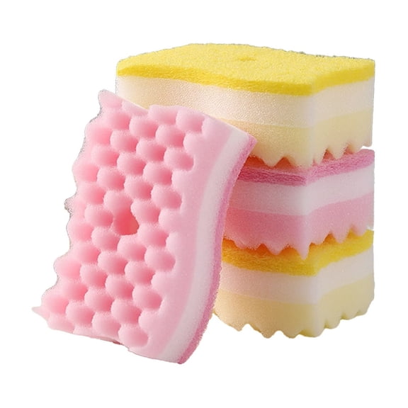 Dvumao Kitchen Appliances, S Shaped Three Layer Sponge Wipe Wavy Four Piece Kitchen Cleaning Scouring Pad Strong Water Absorption Dishwashing Sponge Descaling Cleaning Tool, Teens Gifts