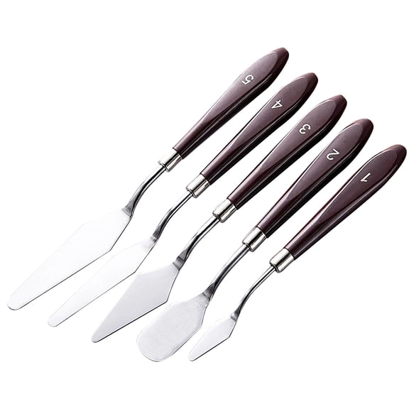 Dvumao 5-Piece Stainless Steel Spatula Set, Wood Handle Icing Smoother for Cake Decorating, Baking & Paint Mixing