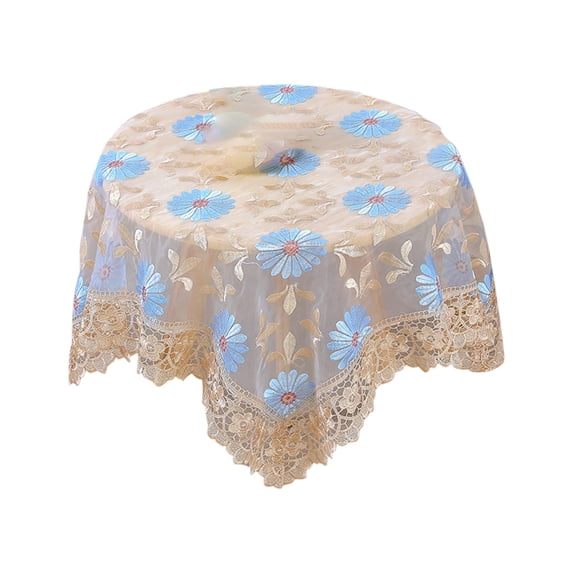 Dvumao Lace Tablecloth, 33.46x33.46-Inch Square Embroidered Gauze Table Cover for Round Coffee Table, Dining Table & Bedside Cabinet