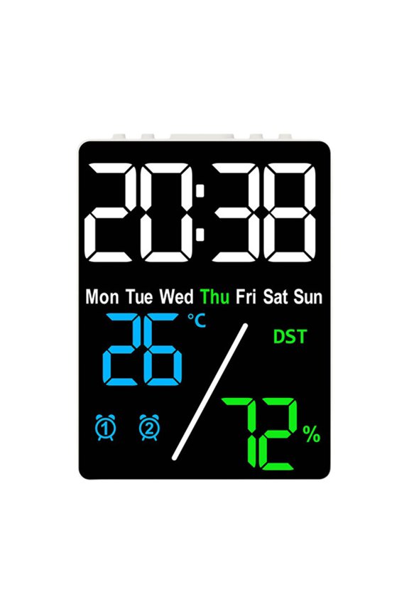 Office Supplies, LED Screen Concise Clock Multifunctional Digital Clock Display Date Week Temperature Humidity Daylight Saving Times Adjustable Brightness Two Alarm Settings, Gift for Friend