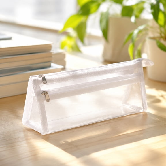 Dvumao Organizers and Storage, Concise And Transparent Mesh Pencil Case Double-Layer Portable Exam Pencil Case Japanese-Style Large-Capacity Student Stationery Pouch