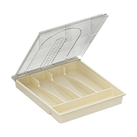 Dvumao Organizers and Storage, Cutlery Organizer With Lid Drawer Tabletop Cutlery Tray Outdoor Cutlery Organizer, Women Gifts, 13.77x11.41x2.44 in