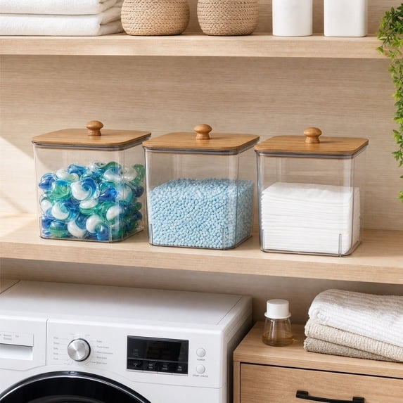 Dvumao Organizers and Storage, Plastic Laundry Pods Container With Lid Laundry Detergent Storage Bin For Laundry Room Kitchen Bathroom