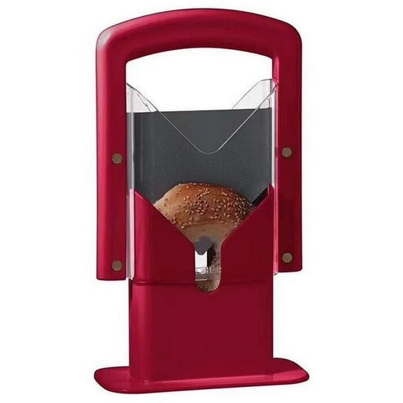 Dvumao Portable Bagel Slicer Guillotine, Stainless Steel Bread Cutter with Crumb Catcher Base, Safe Even Slicing Tool for Uniform Toasting and Easy Cleaning