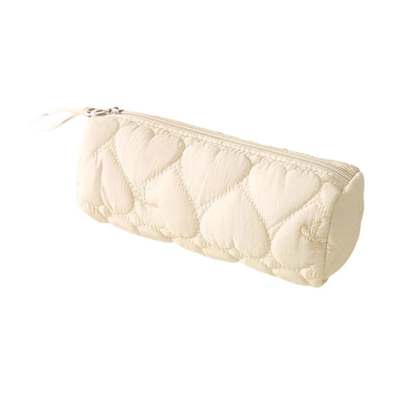 Dvumao Pencil Case Cute Quilted Soft Puffy Pen Bag Portable Zipper Stationery Pouch Makeup Cosmetic Office Nylon 7.48 x 2.95 x 2.95 Inch