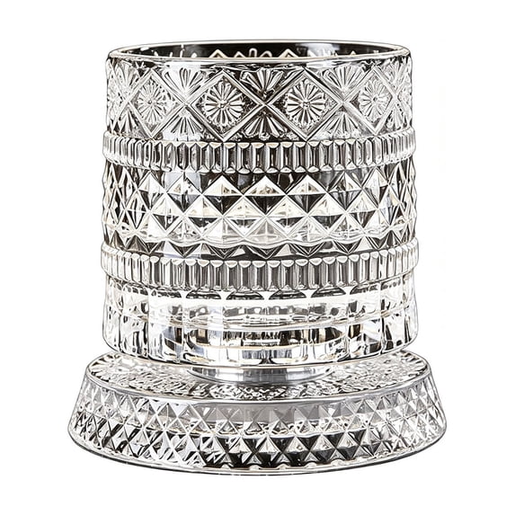 Dvumao Rotating Whiskey Glass Set, 360-Degree Spin Crystal Glass with Base Light, Bar Decor Gift
