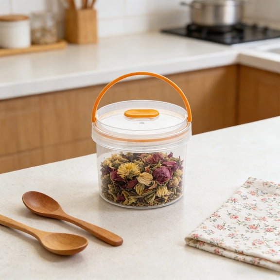 Dvumao Round Clear Airtight Food Storage Container, Portable Leakproof Jar with Handle for Kitchen Pantry, Snacks, Flour