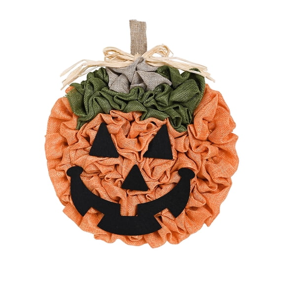 Dvumao Ruffled Pumpkin Face Wreath Door Decor Halloween Thanksgiving Front Door Wall Ornament