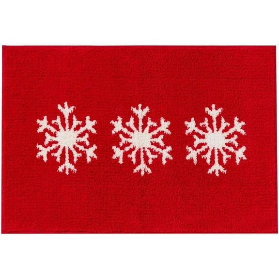 Dvumao Rugs for Bedroom, Red White Snowflake Bathroom Rugs 24W X 16L Non-Slip Rubber Washable Soft Absorbent Bath Mat Rug Festive Bathroom Floor Mat, Gift for Friend
