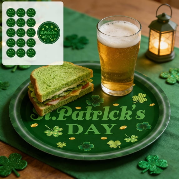 Dvumao St. Patricks Day Decor, Green Trefoil St. Patrick's Day Theme Party Tableware Disposable 7-inchs 9-inchs Paper Plates Paper Cup Tissue Set Of Party-Themed Paper Plates, Gifts for Mom